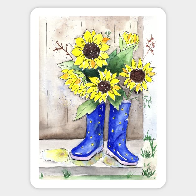 Sunflowers in Rain Boots Sticker by Sandraartist